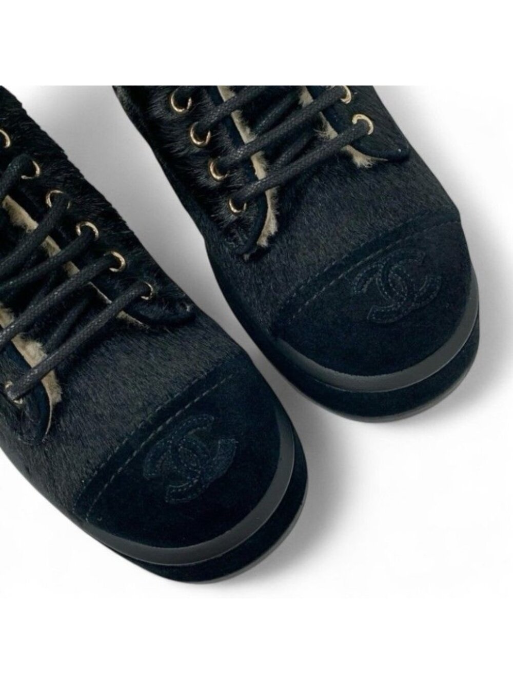 Chanel Boots Short Shoes Haraco Suede Shearling Black Coco Mark Ankle - Picture 9 of 10